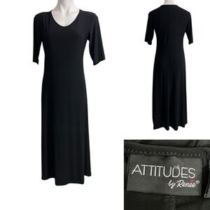 Attitudes by Renee maxi dress Sm Black short Sleeve A-line office casual modest